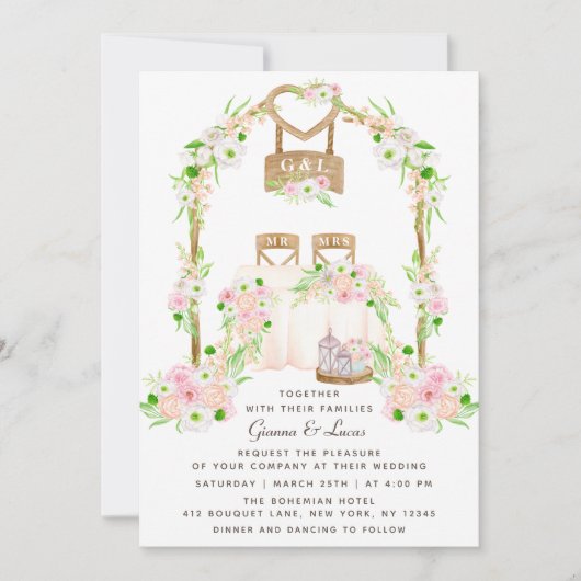 Moderne Rustieke Outdoor Waterverf Bloemige Trouwd Kaart (Voorkant)