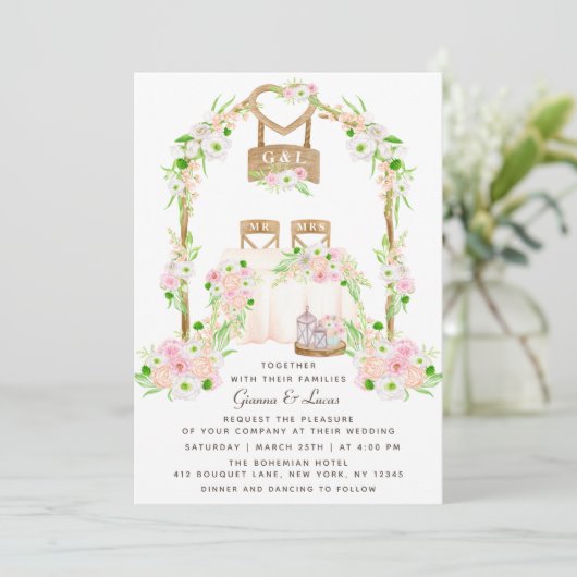 Moderne Rustieke Outdoor Waterverf Bloemige Trouwd Kaart (Staand voorkant)