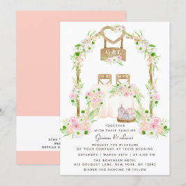 Moderne Rustieke Outdoor Waterverf Bloemige Trouwd Kaart