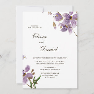 Moderne Rustieke Paarse Bloemen Trouw Uitnodiging