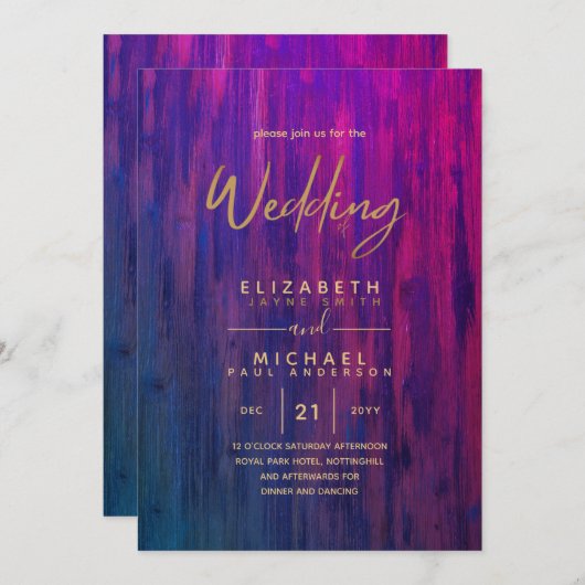 Moderne rustieke Paarse gouden budget bruiloft uit Kaart (Voorkant / Achterkant)