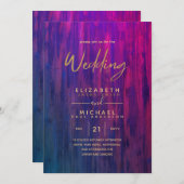 Moderne rustieke paarse gouden budget trouwkaarten kaart (Voorkant / Achterkant)