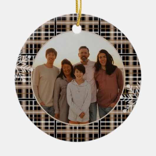 Moderne rustieke Plaid Sneeuwvlok Foto Keramisch Ornament (Voorkant)