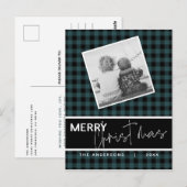 Moderne Rustieke Prettig Kerstmis Plaid Foto Briefkaart (Voorkant / Achterkant)