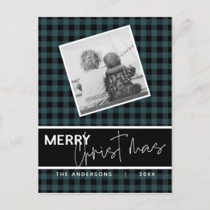 Moderne Rustieke Prettig Kerstmis Plaid Foto Briefkaart