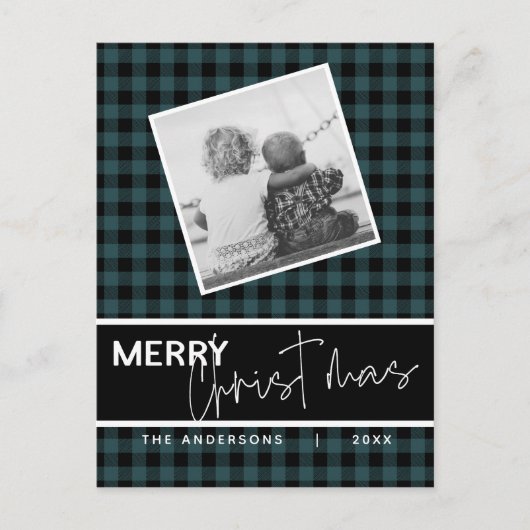 Moderne Rustieke Prettig Kerstmis Plaid Foto Briefkaart (Voorkant)