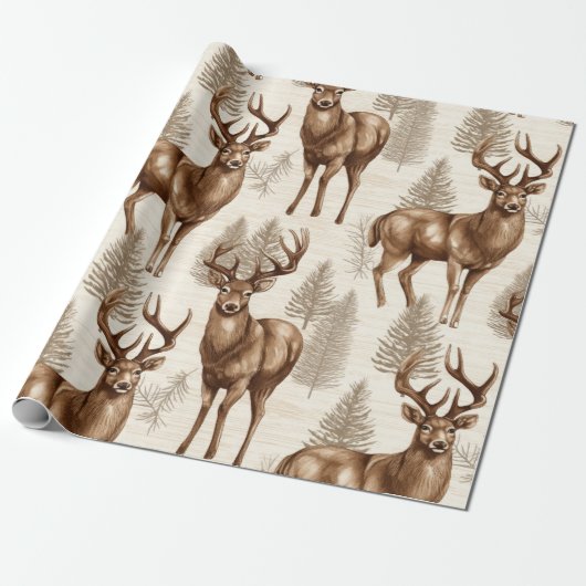 Moderne rustieke rendieren kerst cadeaupapier (Uitgerold)