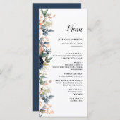 Moderne rustieke rode & marineblauwe bloemenbruilo menu (Voorkant / Achterkant)