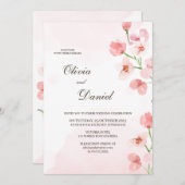 Moderne Rustieke Roze Bloemen Trouw Uitnodiging (Voorkant / Achterkant)