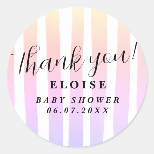 Moderne Rustieke Roze Waterkoeler strepen Ronde Sticker (Voorkant)