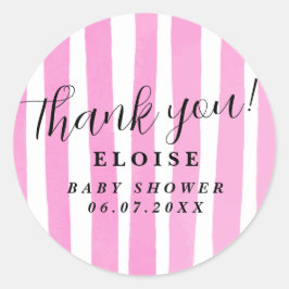 Moderne Rustieke Roze Waterkoeler strepen Ronde Sticker