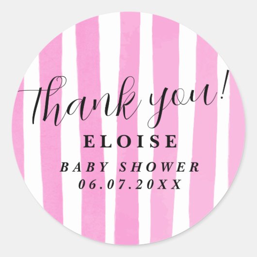 Moderne Rustieke Roze Waterkoeler strepen Ronde Sticker (Voorkant)