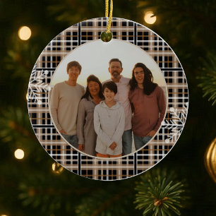 Moderne Rustieke Ruit Sneeuwvlok Foto Keramisch Ornament