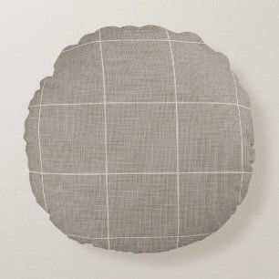 Moderne rustieke Ruitenruit Plaid Linnen Grijs Rond Kussen