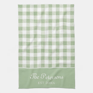 Moderne rustieke salie White Gingham familienaam Theedoek