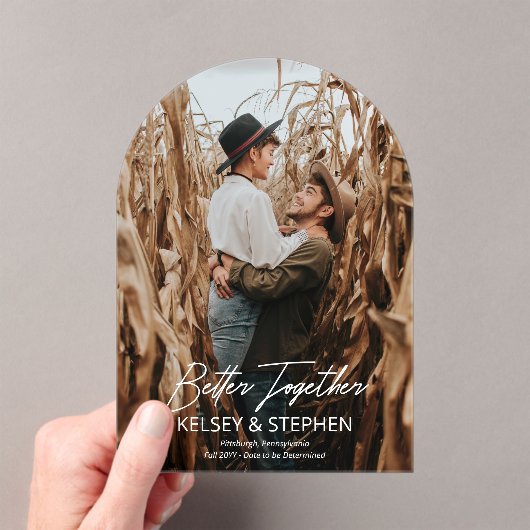 Moderne Rustieke Samen Foto Save the Date Acryl Uitnodigingen (Insitu (Draagbaar))