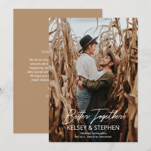 Moderne Rustieke Samen Foto Verlovingsaankondiging Aankondiging