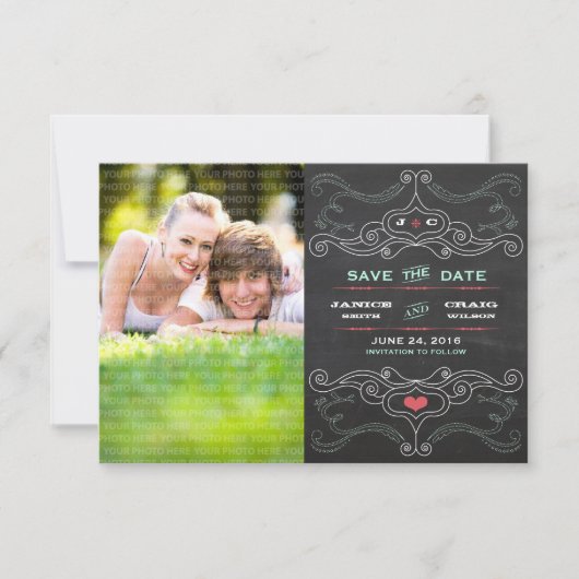Moderne rustieke schoolbord typografie Save the Da Date (Voorkant)