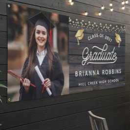 Moderne Rustieke Schrift Gouden Afstudeerfoto Hout Spandoek