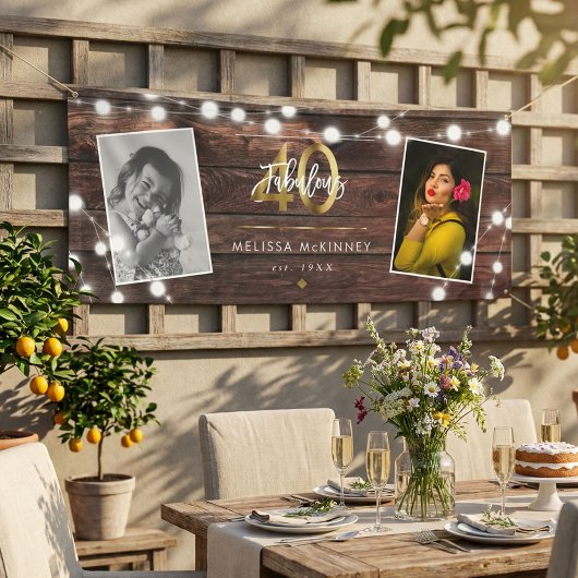 Moderne Rustieke Slingerlichten Goud 40e Verjaarda Spandoek