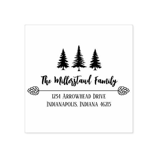 Moderne Rustieke Sparren Script Retouradres Stempe Rubberstempel (Afrduk)