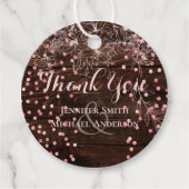 Moderne Rustieke Stof Roze Roze Confetti Bruiloft Bedankjes Labels (Voorkant)