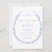 Moderne rustieke stoffige blauwe bloemenbruiloft U Kaart (Voorkant)