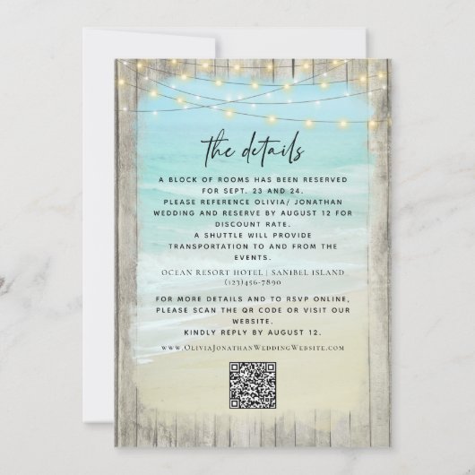 Moderne Rustieke Strand Bruiloft QR Code Alles in Kaart (Achterkant)