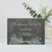 Moderne rustieke tak krans bruiloft gastgegevens informatiekaartje (Staand voorkant)
