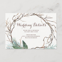 Moderne rustieke tak krans bruiloft gastgegevens informatiekaartje