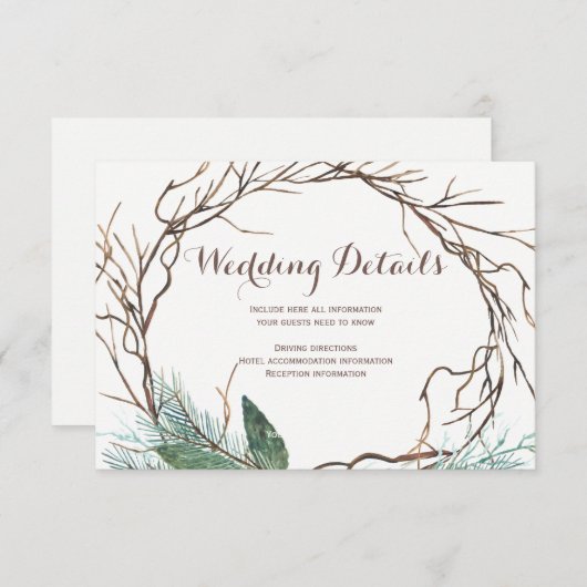 Moderne rustieke tak krans bruiloft gastgegevens informatiekaartje (Voorkant / Achterkant)