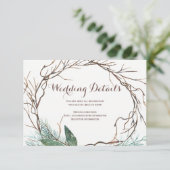 Moderne rustieke tak krans bruiloft gastgegevens informatiekaartje (Staand voorkant)