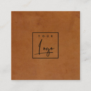 Moderne rustieke Tan Leather Texture Custom Logo Vierkante Visitekaartje