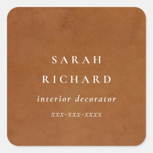 Moderne rustieke Tan Lederen Textuur Custom Busine Vierkante Sticker (Voorkant)