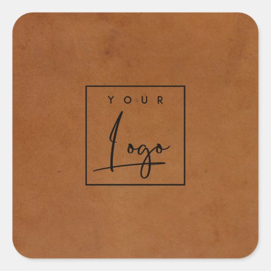 Moderne Rustieke Tane Leer Textuur Logo Zakelijk Vierkante Sticker (Voorkant)