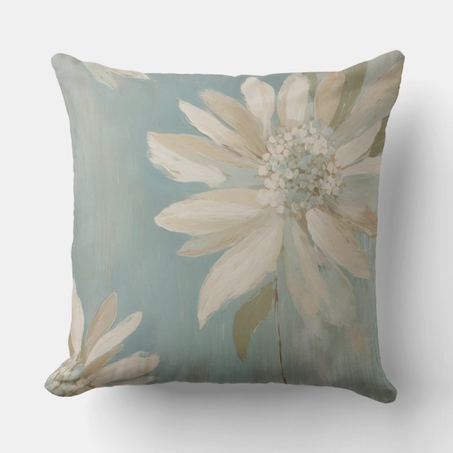 Moderne Rustieke Teal Beige Crème Bloem Kussen (Voorkant)