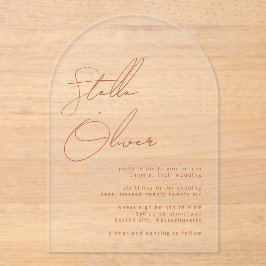 Moderne Rustieke Terracotta Calligrafie Bruiloft Acryl Uitnodigingen