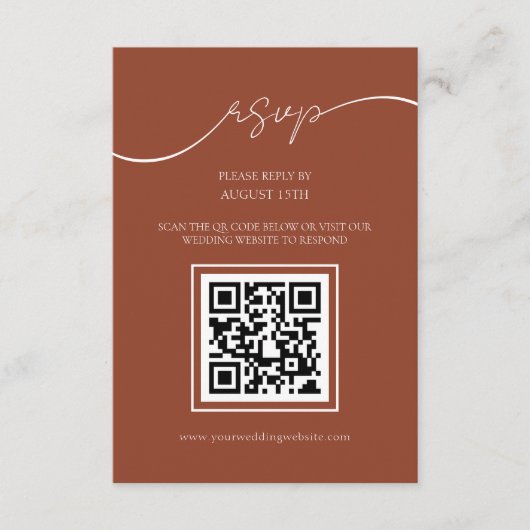 Moderne Rustieke Terracotta QR Code Bruiloft RSVP  Informatiekaartje (Voorkant)