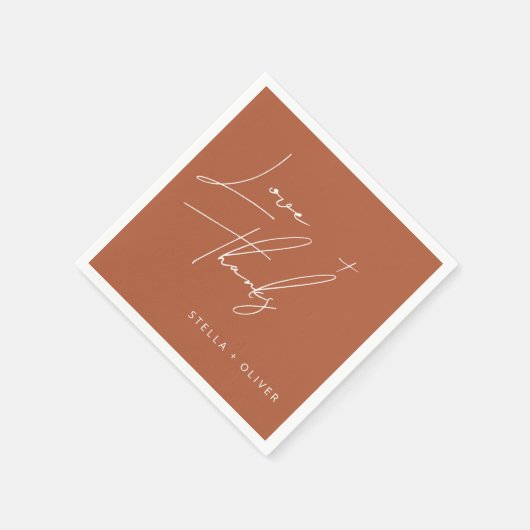Moderne Rustieke Terracotta Script Liefde Dank Pap Servet (Hoek)