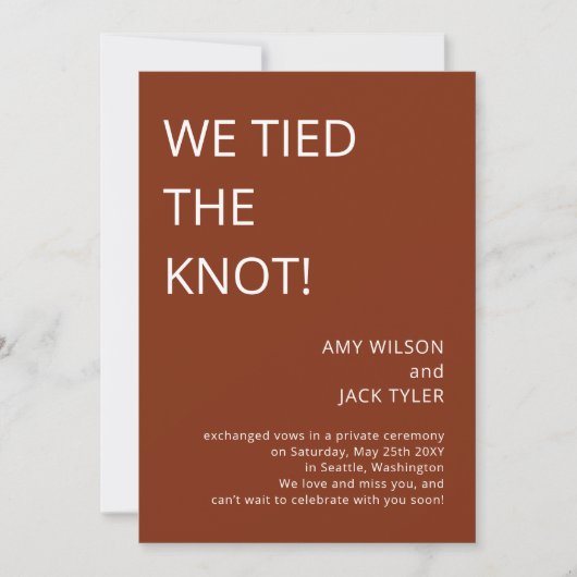 Moderne Rustieke Terracotta Trouwkaart Kaart (Voorkant)