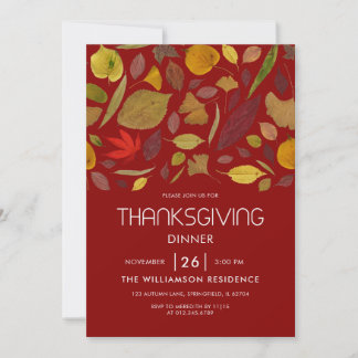 Moderne Rustieke Thanksgiving-diner Herfstbladeren Kaart