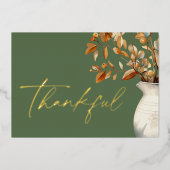 Moderne rustieke Thanksgiving Olijfgroen Dankbaar Folie Feestdagenkaart (Voorkant)
