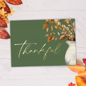 Moderne rustieke Thanksgiving Olijfgroen Dankbaar Folie Feestdagenkaart