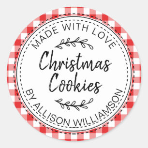 Moderne Rustieke Thuisgemaakte Kerstkoekjes Rode G Ronde Sticker