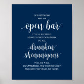 Moderne Rustieke Trouwfeest Open Bar Dronken Gedra Poster (Voorkant)