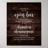 Moderne Rustieke Trouwfeest Open Bar Dronken Kolde Poster (Voorkant)