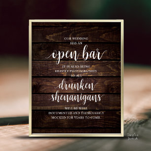 Moderne Rustieke Trouwfeest Open Bar Dronken Kolde Poster