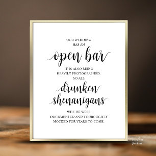 Moderne Rustieke Trouwfeest Open Bar Dronken Strek Poster