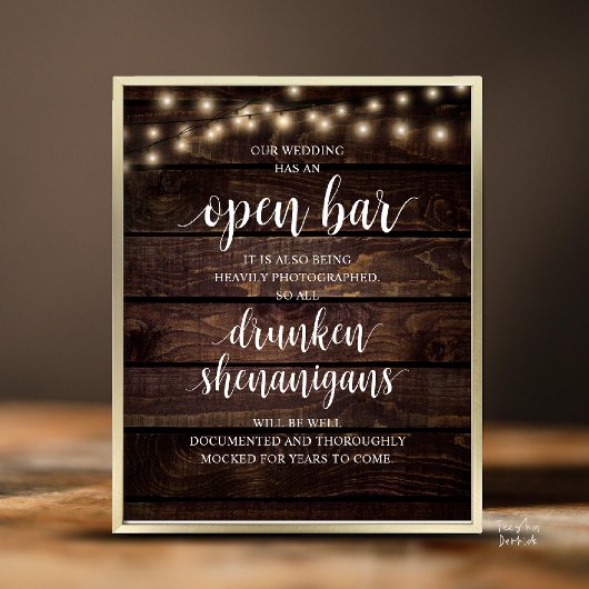 Moderne Rustieke Trouwfeest Open Bar Dronken Strek Poster