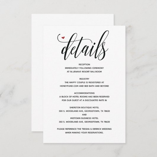 Moderne rustieke trouwkaart Details bijlage v1 (Voorkant / Achterkant)
